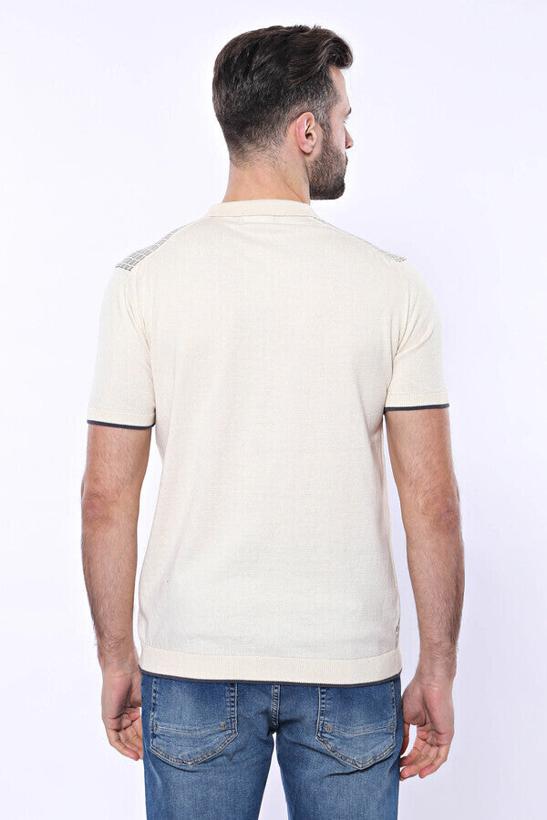 Camiseta de punto tipo polo con cremallera y cuadros color crema | Wessi