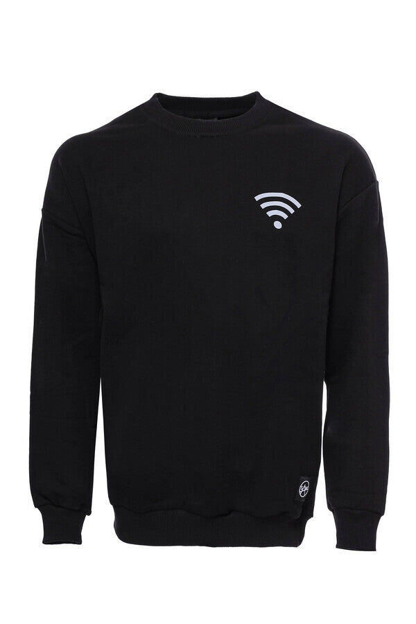 Sudadera negra con cuello redondo y estampado en ambos lados - Wessi