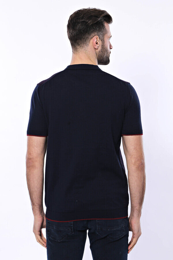 Polo de punto con cremallera y cuadros azul oscuro - Wessi