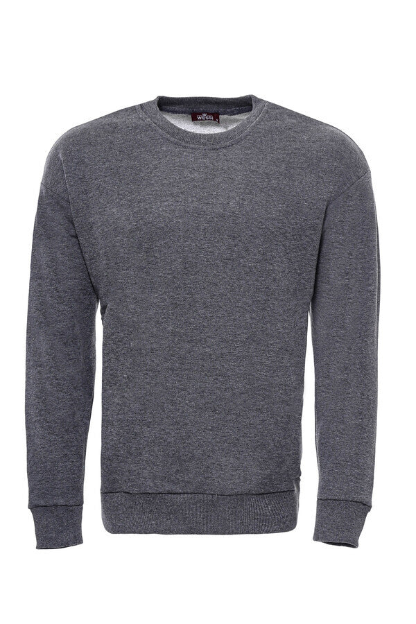 Koyu Gri Düz Yuvarlak Yaka Sweatshirt - Wessi