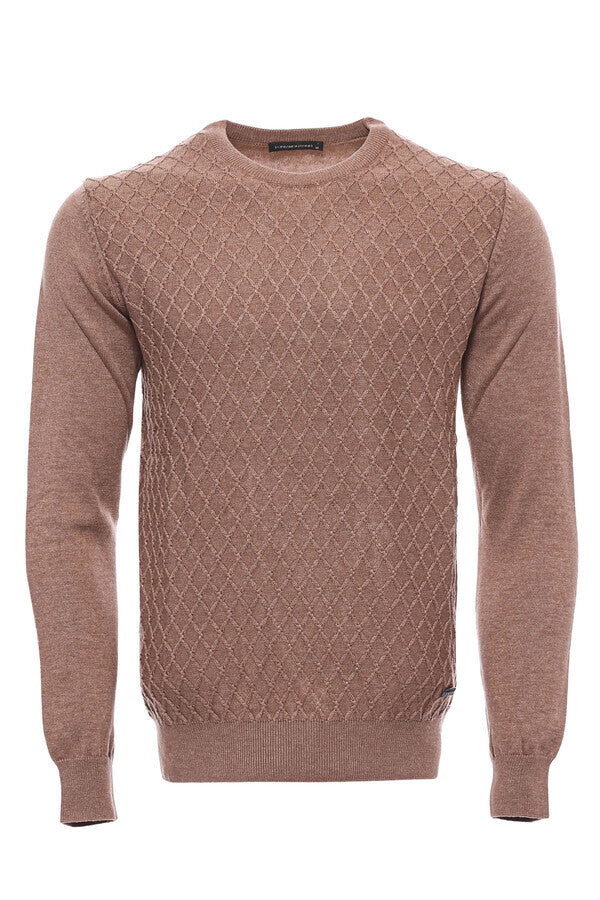 Suéter beige con cuello redondo y estampado de rombos - Wessi