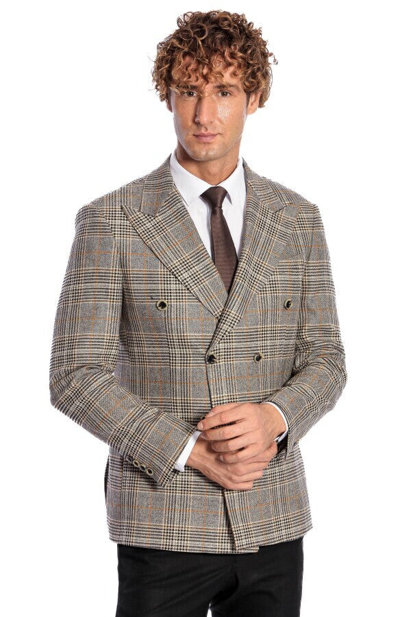 Blazer cruzado a cuadros gris para hombre - Wessi