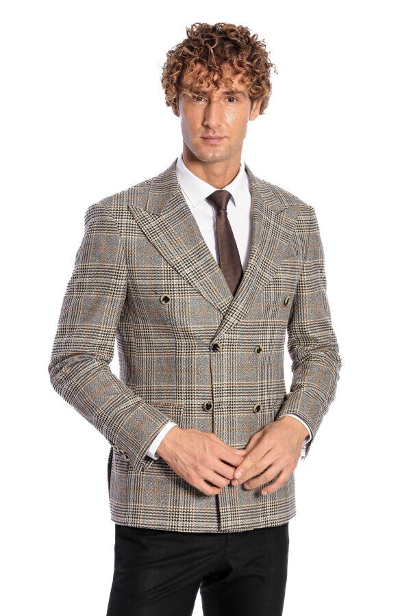 Blazer cruzado a cuadros gris para hombre - Wessi