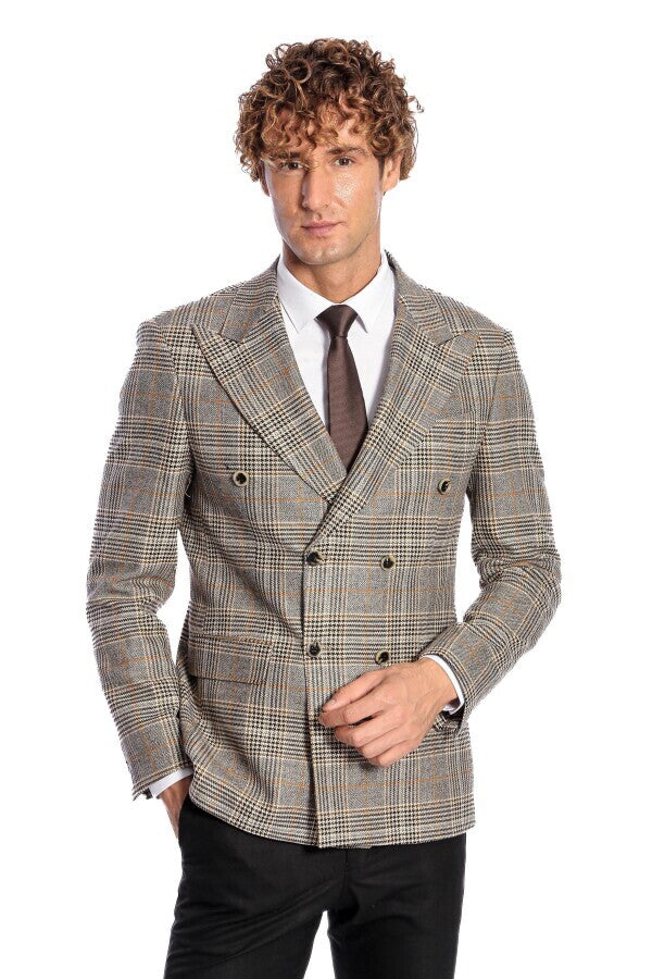 Blazer cruzado a cuadros gris para hombre - Wessi