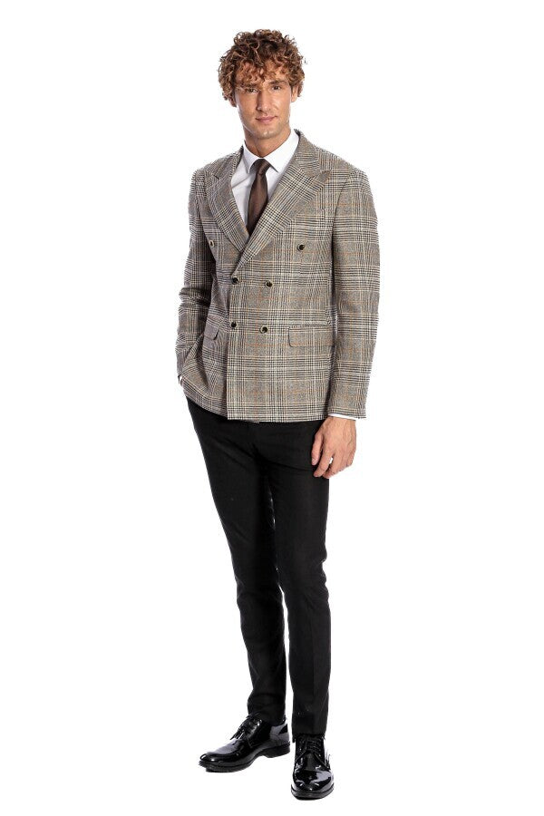 Blazer cruzado a cuadros gris para hombre - Wessi