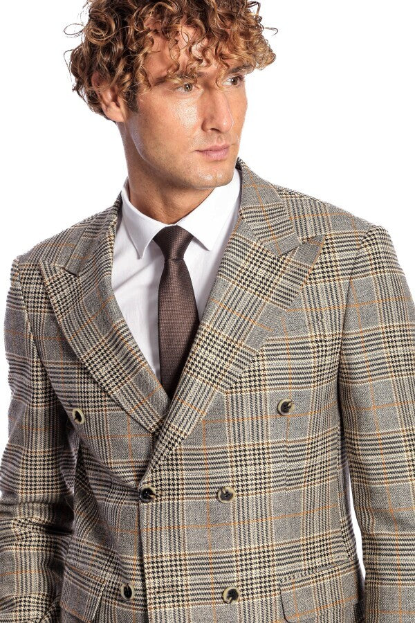 Blazer cruzado a cuadros gris para hombre - Wessi