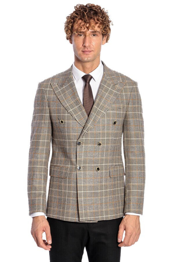 Blazer cruzado a cuadros gris para hombre - Wessi