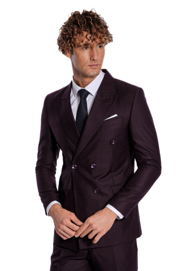 Traje morado de solapa ancha y cruzado para hombre - Wessi