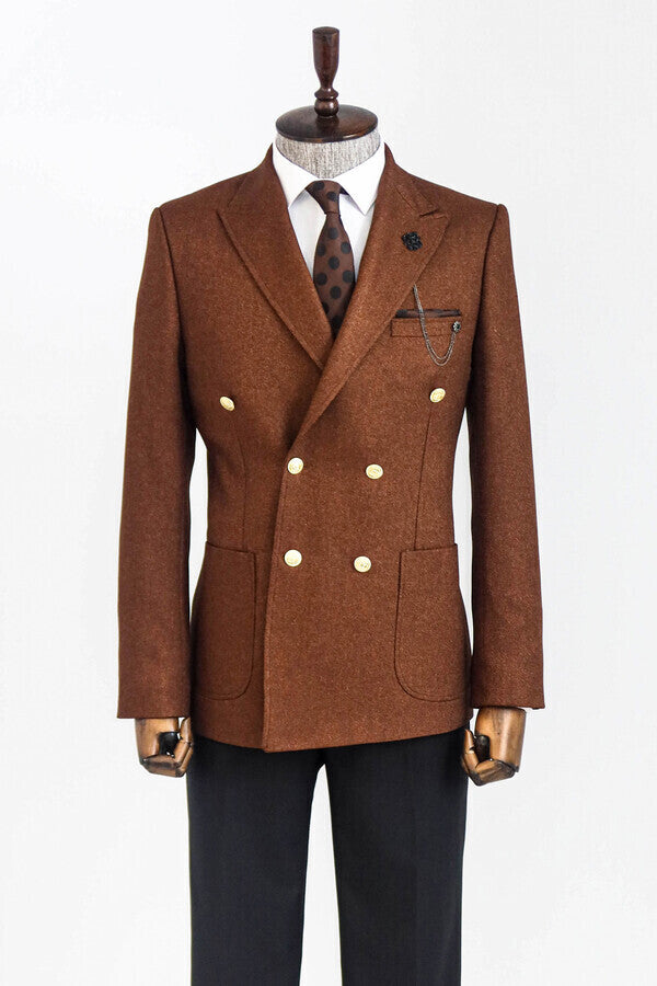 Blazer de hombre marrón ajustado con doble botonadura - Wessi