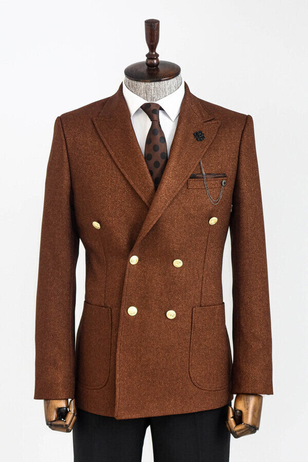 Mens Burgundy Slim Fit Blazer – Sharp Double Breasted Design