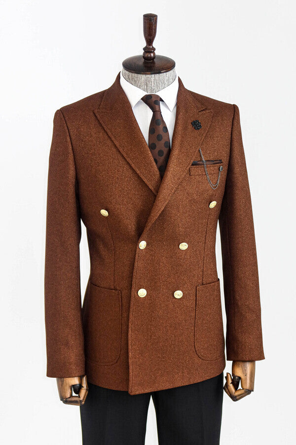 Blazer de hombre marrón ajustado con doble botonadura - Wessi
