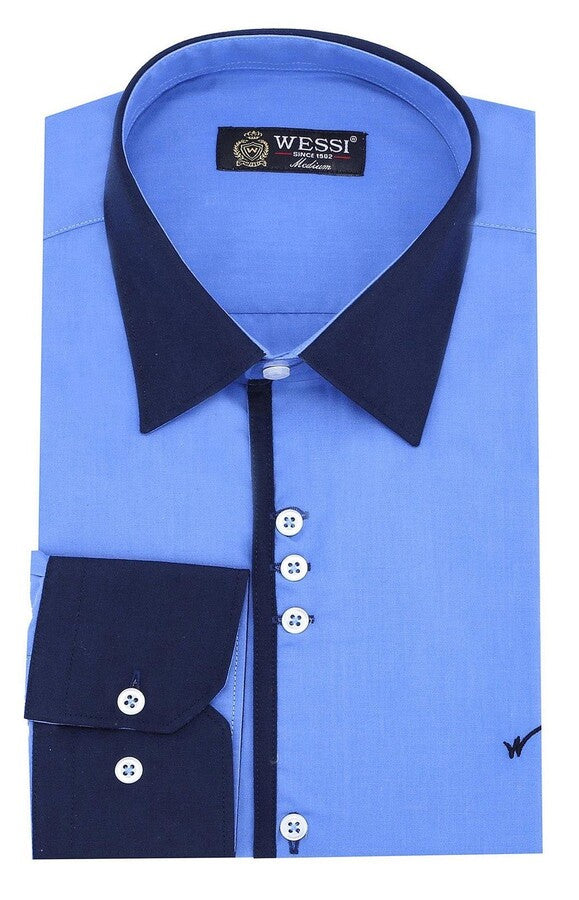Double Colored Blue Slim Fit Shirt | Wessi