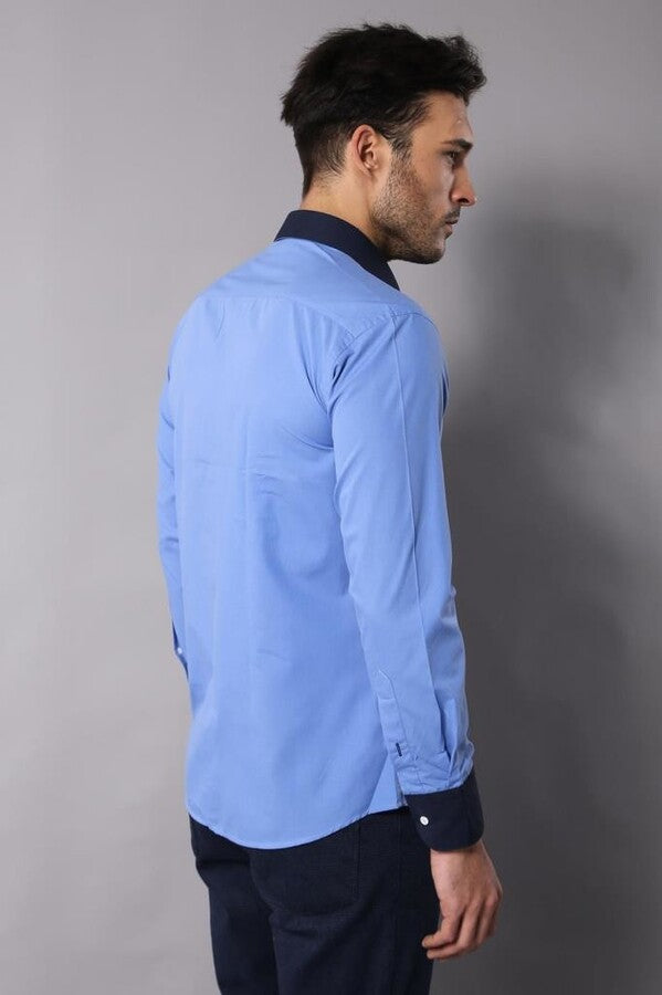 Double Colored Blue Slim Fit Shirt | Wessi