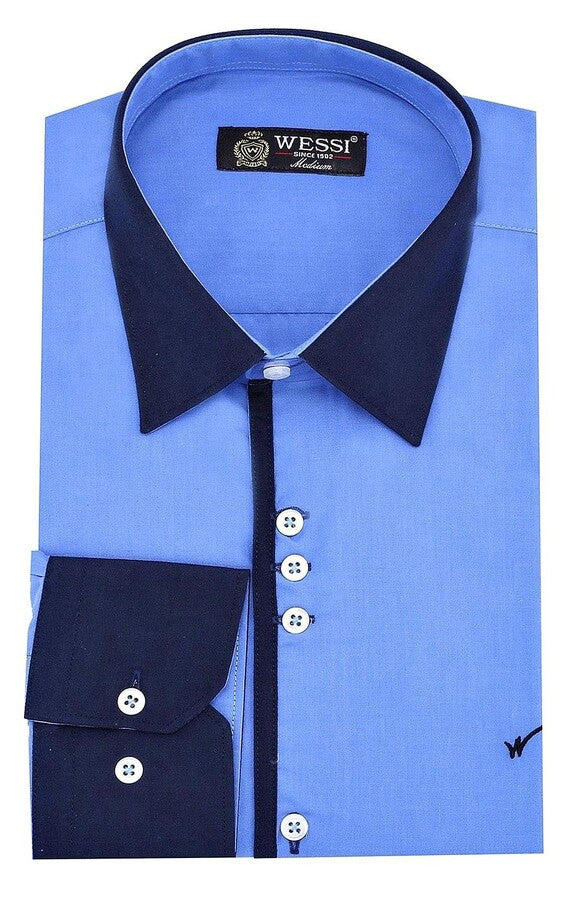 Double Colored Blue Slim Fit Shirt | Wessi