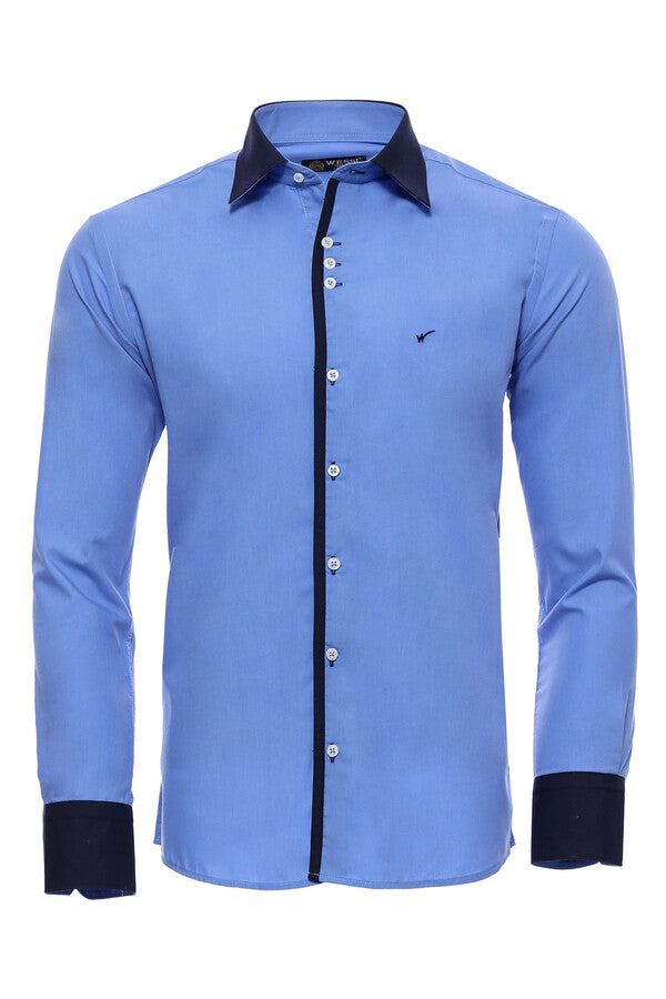 Double Colored Blue Slim Fit Shirt | Wessi