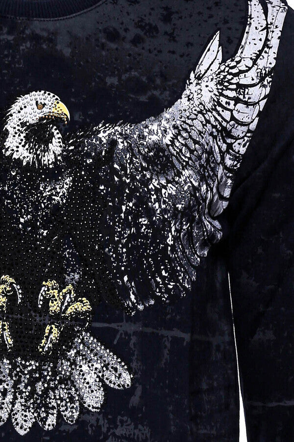 Sudadera azul marino de corte ajustado con estampado de águila - Wessi