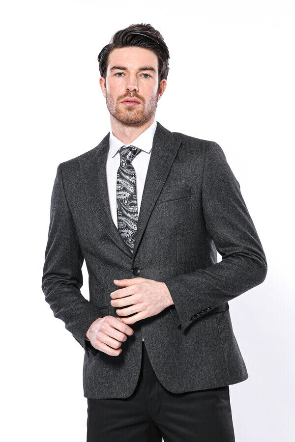 Blazer gris oscuro con solapa de pico - Wessi