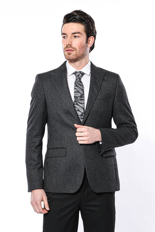 Blazer gris oscuro con solapa de pico - Wessi