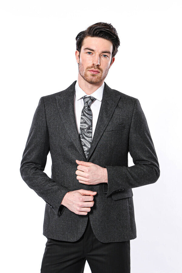 Blazer gris oscuro con solapa de pico - Wessi