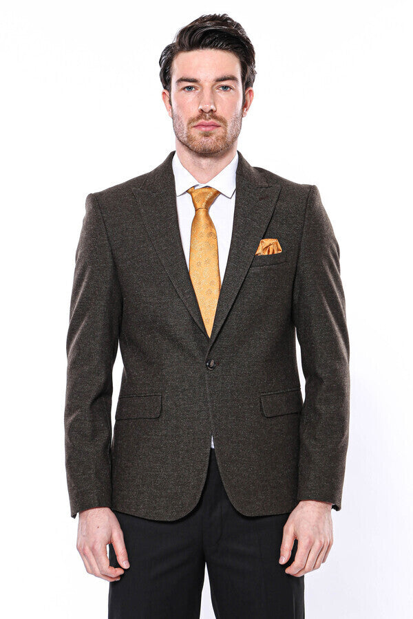 Blazer caqui con solapa de pico para hombre - Wessi