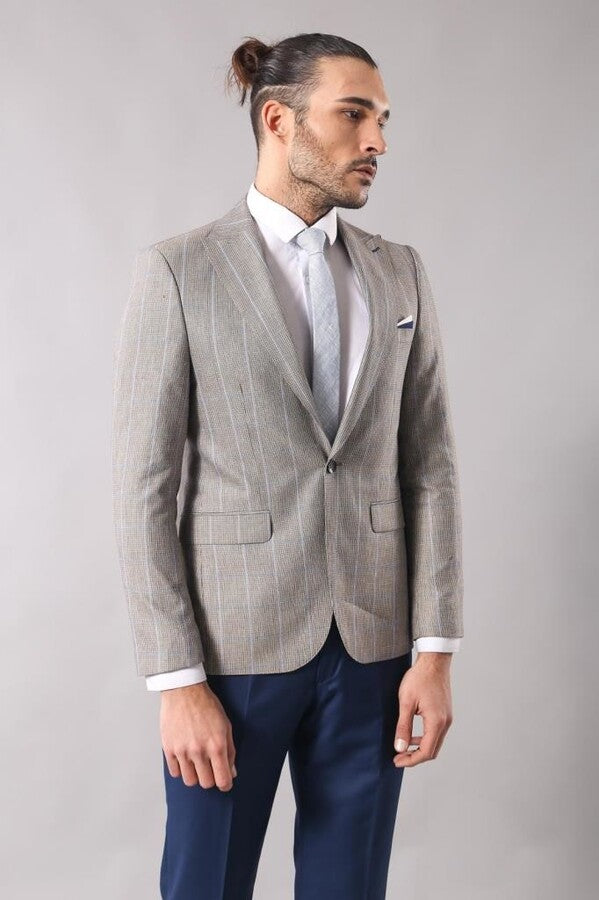 Blazer de un botón a cuadros color crema - Wessi