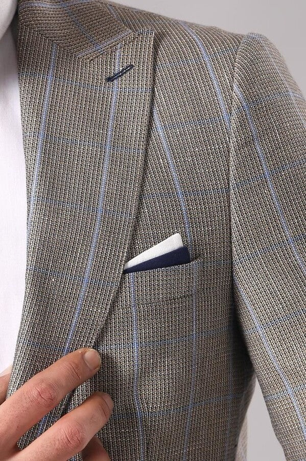 Blazer de un botón a cuadros color crema - Wessi