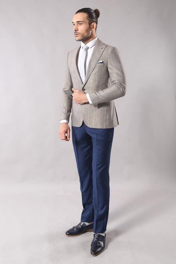 Blazer de un botón a cuadros color crema - Wessi