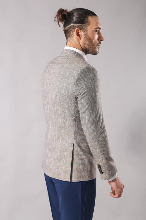 Blazer de un botón a cuadros color crema - Wessi