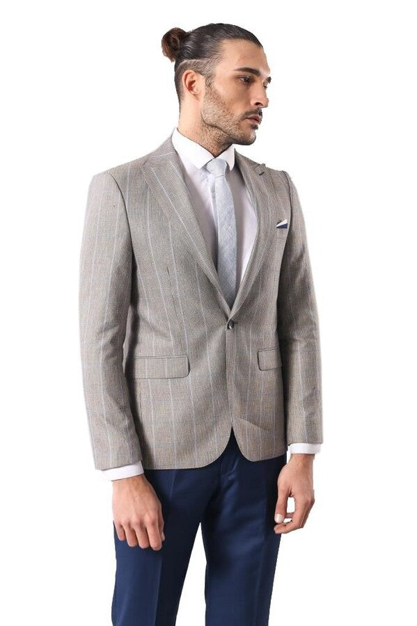 Blazer de un botón a cuadros color crema - Wessi