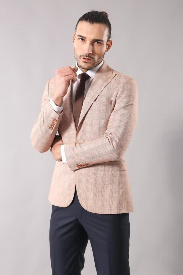 Blazer beige de cuadros con un botón - Wessi