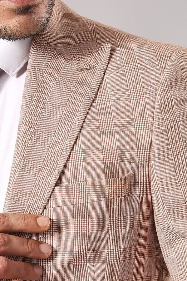Blazer beige de cuadros con un botón - Wessi