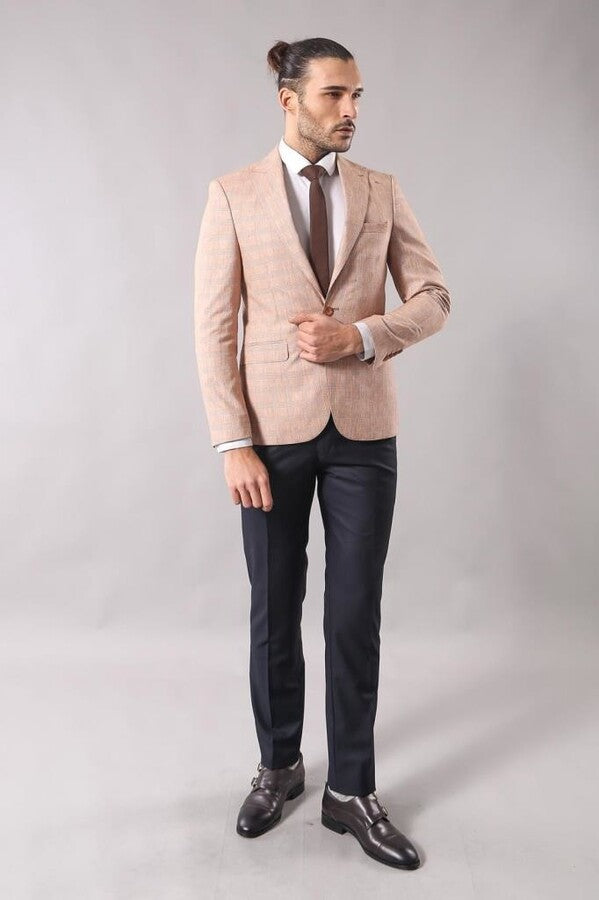 Blazer beige de cuadros con un botón - Wessi