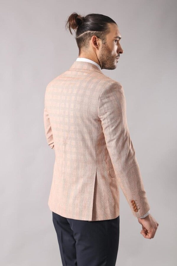 Blazer beige de cuadros con un botón - Wessi