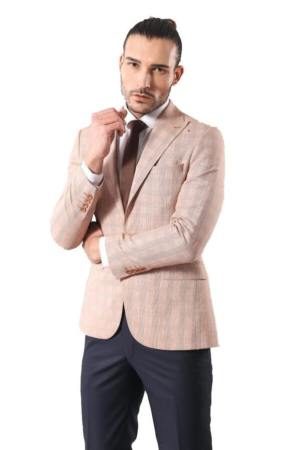 Blazer beige de cuadros con un botón - Wessi