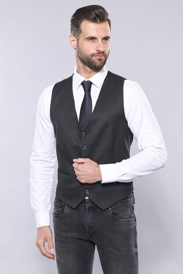 Smoked Plain Blazer Vest Set | Wessi