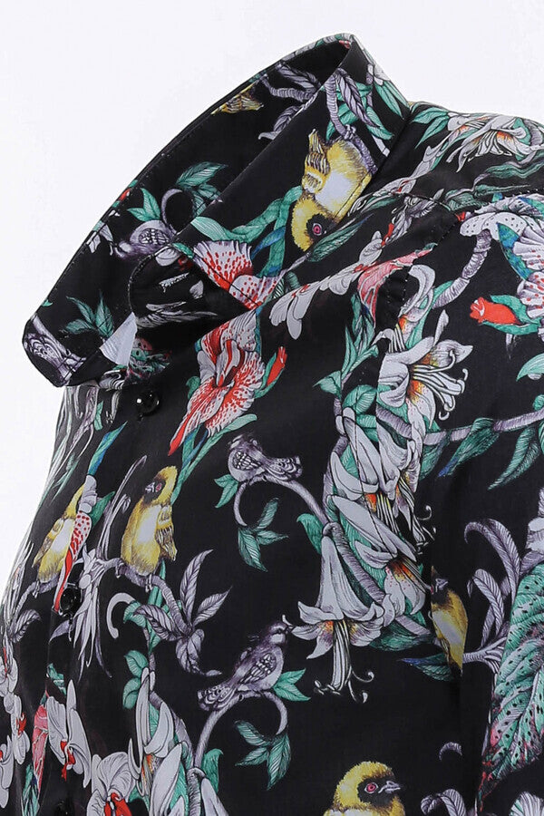 Camisa ajustada de manga larga con estampado floral para hombre, color negro - Wessi