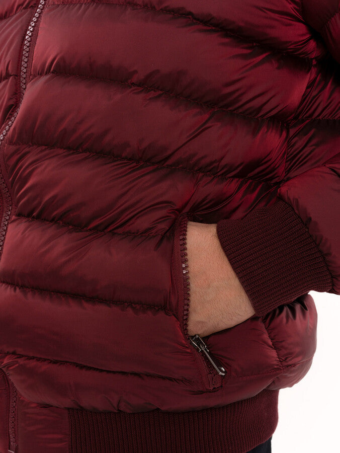 Fur Hooded Burgundy Men Down Coat - Wessi