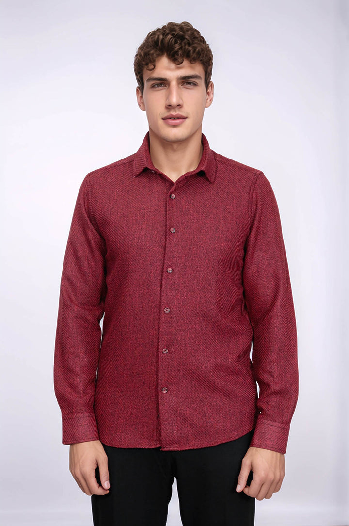 Camisa de leñador de algodón color burdeos lisa y corte entallado para hombre - Wessi