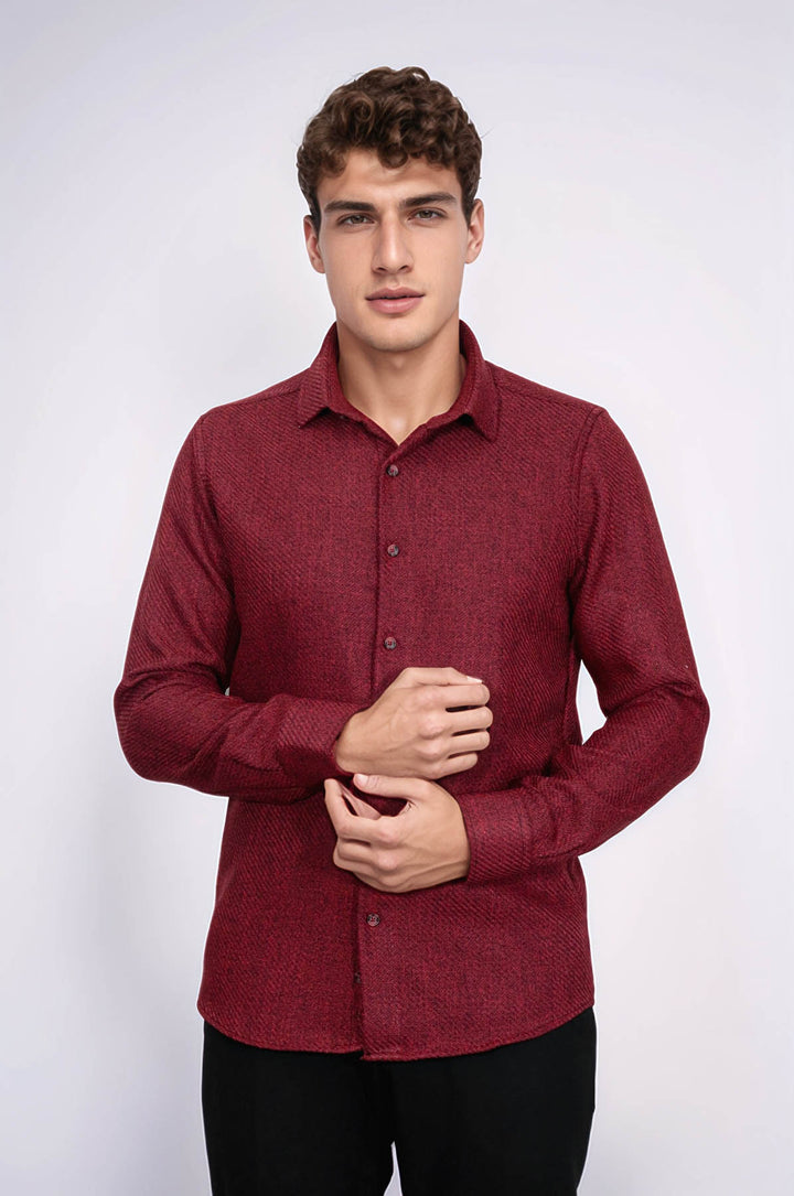 Camisa de leñador de algodón color burdeos lisa y corte entallado para hombre - Wessi