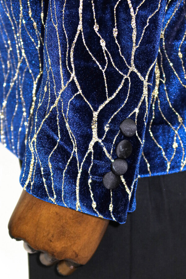 Blazer de fiesta para hombre azul marino con estampado dorado - Wessi