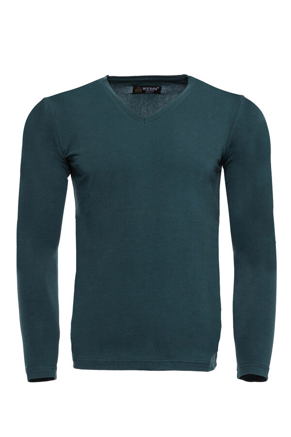 Sudadera lisa con cuello en V verde - Wessi