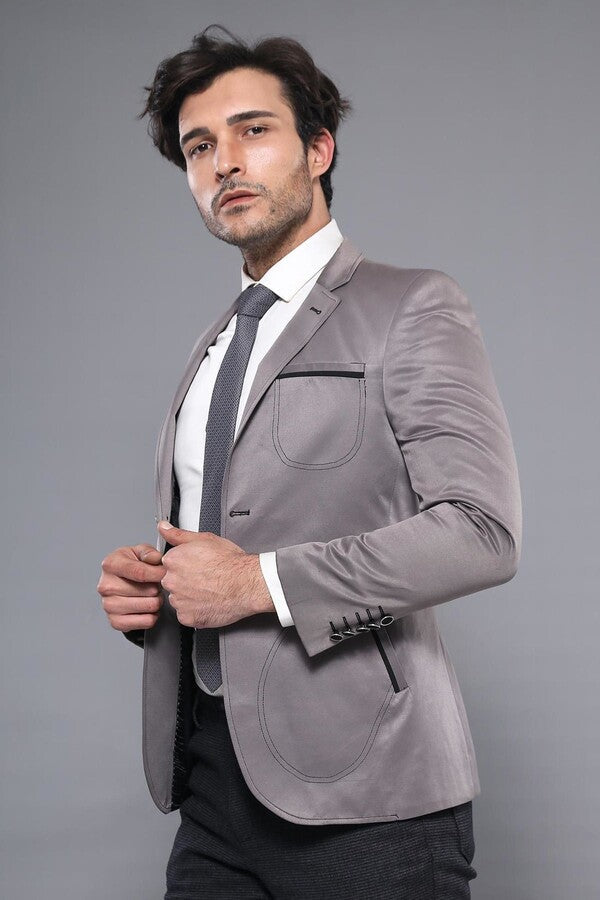 Blazer gris con bolsillos de parche | Wessi