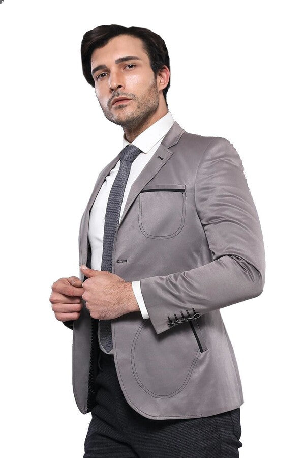 Blazer gris con bolsillos de parche | Wessi