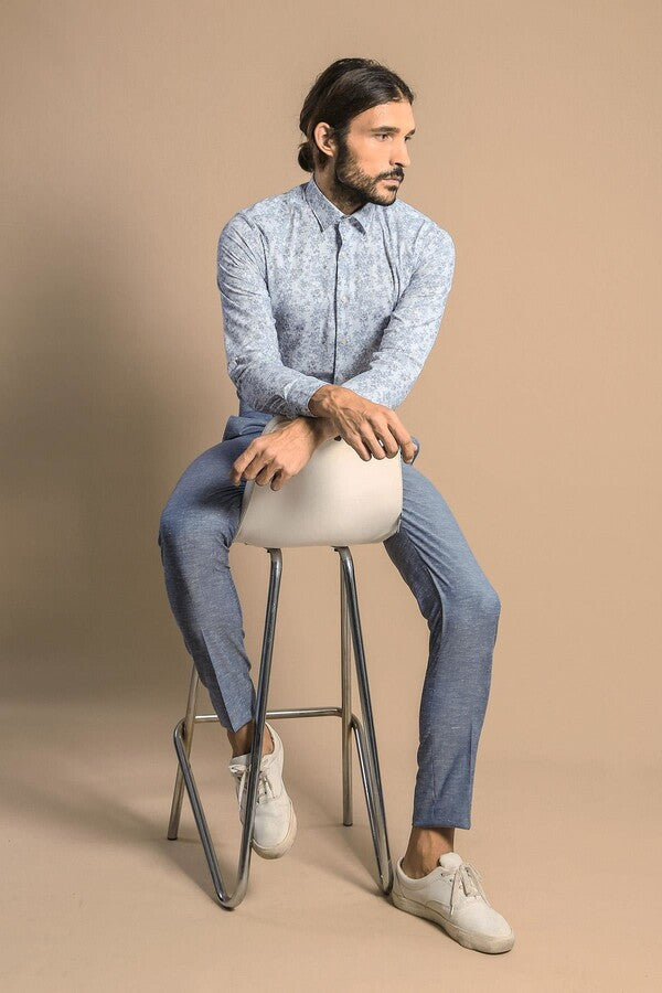 Grey Flower Patterned Slim Fit Shirt | Wessi