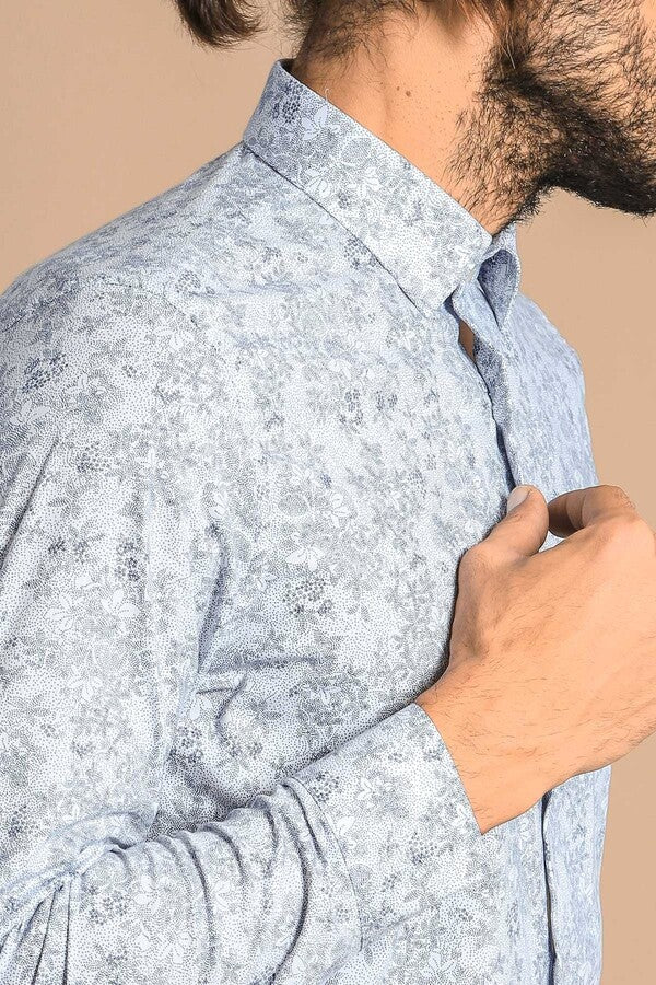 Grey Flower Patterned Slim Fit Shirt | Wessi