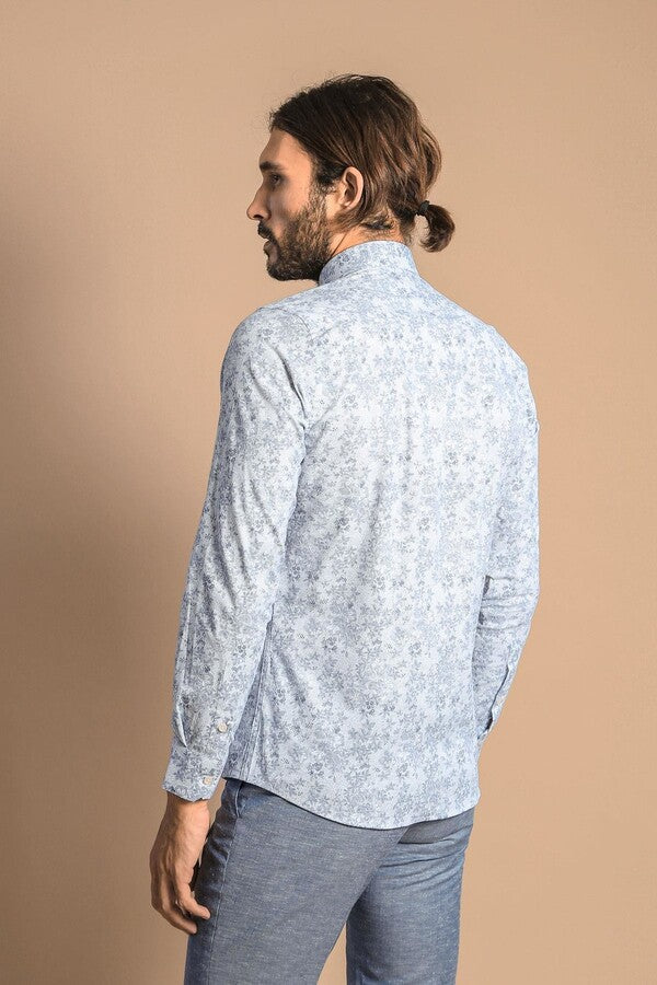 Grey Flower Patterned Slim Fit Shirt | Wessi