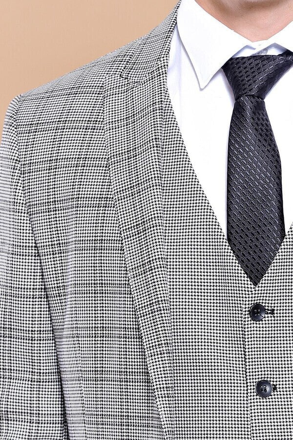 Traje de hombre con chaleco a cuadros grises | Wessi
