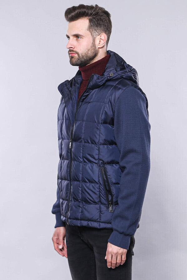 Abrigo de invierno con capucha azul marino para hombre - Wessi