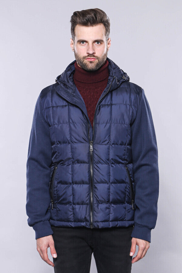 Abrigo de invierno con capucha azul marino para hombre - Wessi