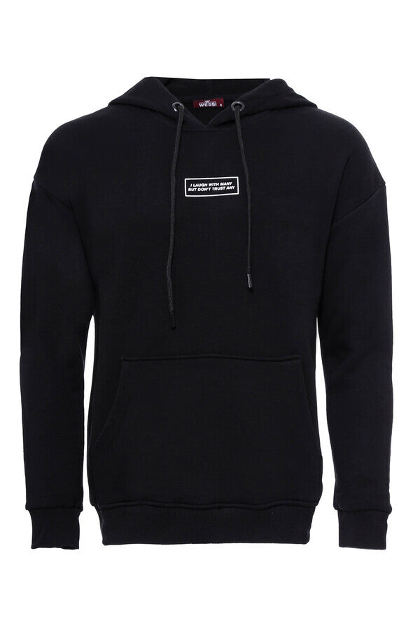Sudadera negra con capucha y estampado para hombre - Wessi